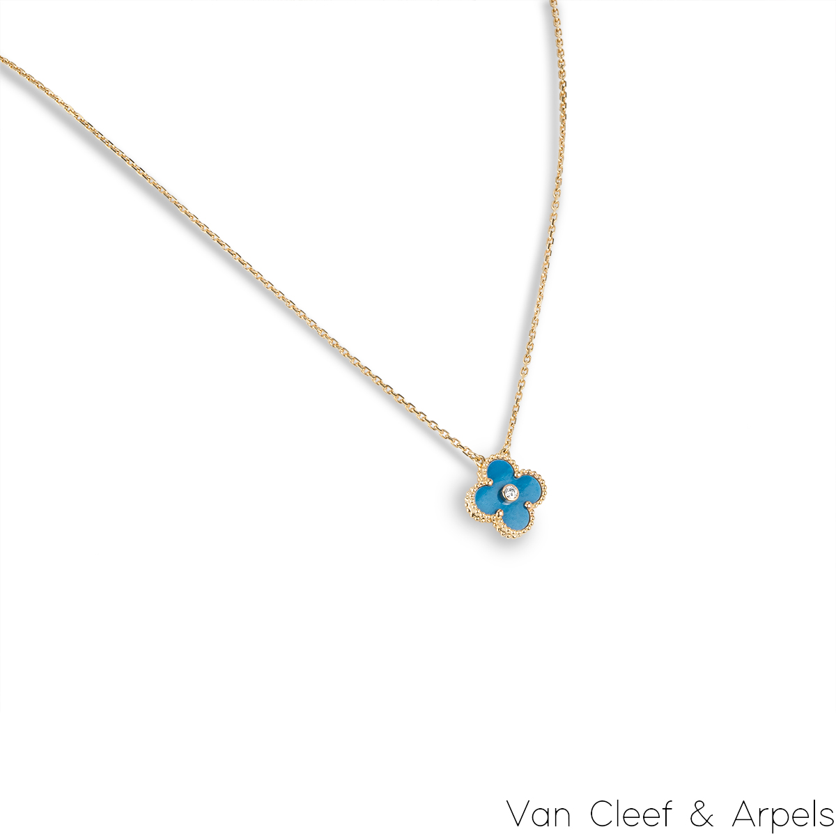 Van Cleef & Arpels Alhambra 10P Blue Agate Necklace K18 Yellow Gold Ladies  | Chairish